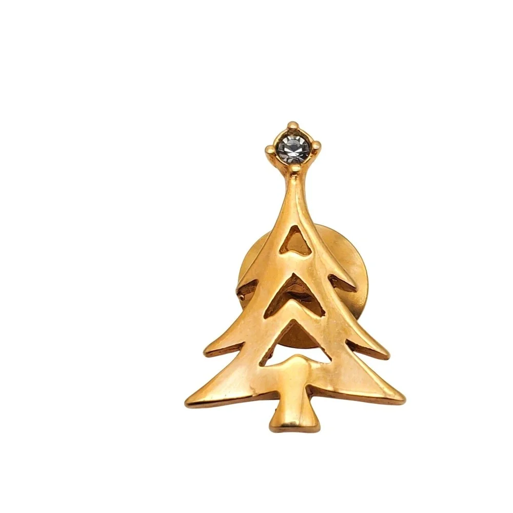 Vintage Christmas Tree Brooch Lapel Stick Pin Eisenberg Avon Holiday Rhinestone